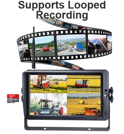This wireless reversing camera kit supports looped recording and accommodates SD cards up to 128GB, offering dependable and extended video storage to enhance safety and ease of use.