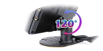 The image demonstrates the flexible mounting options for the wireless reversing camera monitor, featuring the fan bracket for a secure and adjustable setup. The image demonstrates the flexible mounting options for the wireless reversing camera monitor, featuring the fan bracket for a secure and adjustable setup.