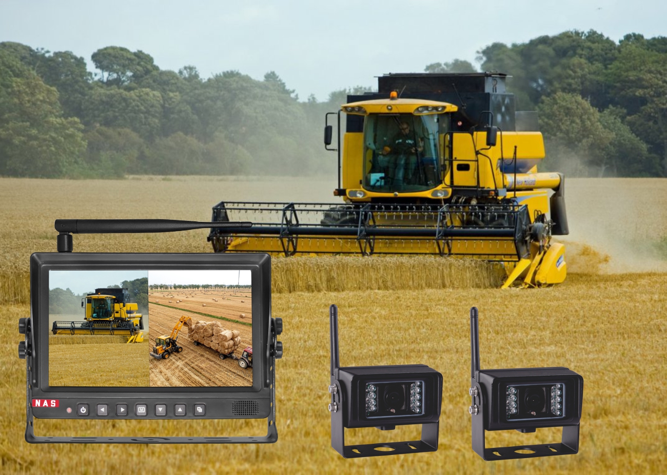 9" HD wireless reversing camera kit featuring a split-screen view for two cameras. Ideal for trucks, agricultural machinery, mining equipment, and commercial vehicles. Designed for enhanced visibility and safety in demanding environments. 9" HD wireless reversing camera kit featuring a split-screen view for two cameras. Ideal for trucks, agricultural machinery, mining equipment, and commercial vehicles. Designed for enhanced visibility and safety in demanding environments.