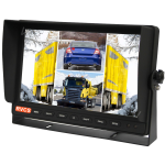 A 10.1-inch HD quad rear view monitor displaying an H-shaped viewing layout, allowing drivers to monitor up to four camera feeds simultaneously. The high-resolution screen provides a clear and detailed view of the vehicle’s surroundings, enhancing safety for trucks, buses, and other commercial vehicles. The H-shaped split-screen format ensures efficient visibility, reducing blind spots and improving maneuverability. Designed for AHD and analog camera compatibility, this rugged and reliable monitor is ideal for demanding driving conditions, offering a comprehensive rear-view solution.