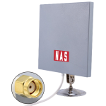 Close-up of a 2.4GHz 14dBi high gain wireless directional panel antenna, designed to boost signal strength for digital reversing camera kits. Ideal for farms, trucks, and road trains, this long-range antenna is commonly mounted on the rear of truck cabs to improve reception over long distances or through signal-blocking obstacles like grain dust. The image shows the antenna's sturdy panel build, with mounting brackets and durable weather-resistant casing suitable for harsh Australian environments.
