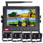 AHD 7-inch Digital Wireless Monitor with quad-view capability, paired with four high-definition reverse cameras. Designed to enhance visibility and eliminate blind spots, this robust system is ideal for trucks, mining equipment, and commercial vehicles. The monitor supports simultaneous display from all four cameras, providing operators with a complete view of their surroundings for safer and more efficient manoeuvring in demanding environments.