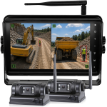 10 Inch AI Digital Wireless Camera Kit with two HD 1080P battery magnetic cameras for forklifts, telehandlers and heavy machinery.