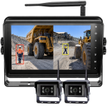 7 Inch AI Digital Wireless 2 Camera Kit with split screen monitor, pedestrian and vehicle detection for trucks and heavy machinery