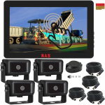 10.1 inch IP66 waterproof and dustproof touch screen quad reverse monitor showing AI pedestrian and vehicle detection from a high definition reversing camera