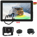 10.1 inch IP66 waterproof and dustproof touch screen quad view monitor paired with a single AI reversing camera detecting pedestrians and vehicles