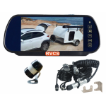 AHD Rear Vision Mirror Backup Monitor, Tiny Butterfly Camera 150°, One Camera Caravan Squiggly Cable to Make Caravan Hitching and Unhitching Easy.  Monitor Supports Two Cameras, Option to Add Extra Camera (HDMSD87T1C50).