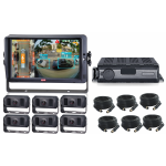 Industrial-grade six-camera 360° surround view system with seven-inch or ten-point-one-inch touchscreen monitor, providing real-time panoramic vehicle monitoring.