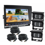 Farming Machinery Observation Kit With 9inch Quad AHD Reversing Monitor Three HD 180P Revering Cameras 90°. Monitor Supports Four Cameras Option To Add Extra Camera - Light Commercial (RV-HDMSD9Quad3*CHD13 - RVCS)