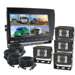 9-inch Quad Rear View Reversing Camera Kit, comprising a quad monitor & four HD 1080P 120° waterproof reversing cameras. A cost-effective solution with the added benefit of customization of cable lengths - Light Commercial (RV-HDMSD9Quad4*CHD15 - RVCS)