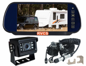 Caravan Backup Camera Kit. 7inch Anti-Glare Mirror Monitor, Mini Camera & Caravan Breakaway Spring Cable. Monitor Supports Two Cameras, Option to Add Extra Camera (RV-HDMSD87T1HD18-RVCS).