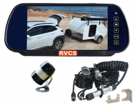AHD Rear Vision Mirror Backup Monitor, Tiny Butterfly Camera 150°, One Camera Caravan Squiggly Cable to Make Caravan Hitching and Unhitching Easy.  Monitor Supports Two Cameras, Option to Add Extra Camera (HDMSD87T1C50).