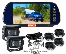 Quality Caravan Reversing Camera Kit - Two Cameras Choose Camera Angles to Enhance Driver Vision.  Rear Vision Mirror Monitor , Two Cameras and a Two Camera Suzie Squiggly Cable. (RV-HDMSD87T2C2*02-RVCS)