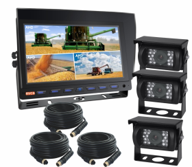 Farming Machinery Observation Kit With 9inch Quad AHD Reversing Monitor Three HD 180P Revering Cameras 90°. Monitor Supports Four Cameras Option To Add Extra Camera - Light Commercial (RV-HDMSD9Quad3*CHD13 - RVCS)