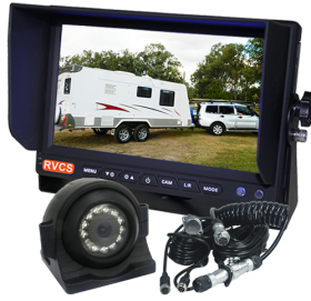 7inch Caravan Reversing Monitor Camera Kit With One Camera Suzie/Curly Cable And One 120° Camera. The Camera Eyeball can be Manoeuvred into any position.  Monitor Supports Two Cameras, Option to Add Extra Camera  (RV-MSD7T1C14)
