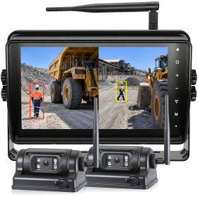 7 Inch AI Digital Wireless Camera Kit with two HD 1080P battery magnetic cameras for forklifts, telehandlers and heavy machinery.