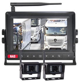 HD 7-inch digital wireless quad monitor paired with two high-resolution reversing cameras, offering sharp, real-time visuals for improved vehicle awareness. The system supports up to four cameras, allowing drivers to expand coverage as needed. Ideal for trucks, mining machinery, and commercial vehicles, this setup enhances safety, eliminates blind spots, and simplifies manoeuvring in tight or high-risk environments. The cameras are IP69K-rated for durability and feature wide-angle lenses for maximum field of view.