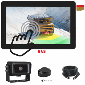 10.1 inch IP66 waterproof and dustproof touch screen quad view monitor paired with a single AI reversing camera detecting pedestrians and vehicles